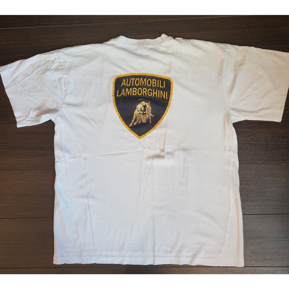Lamborghini Men T-shirt L White Shirt Car racing T-shirt